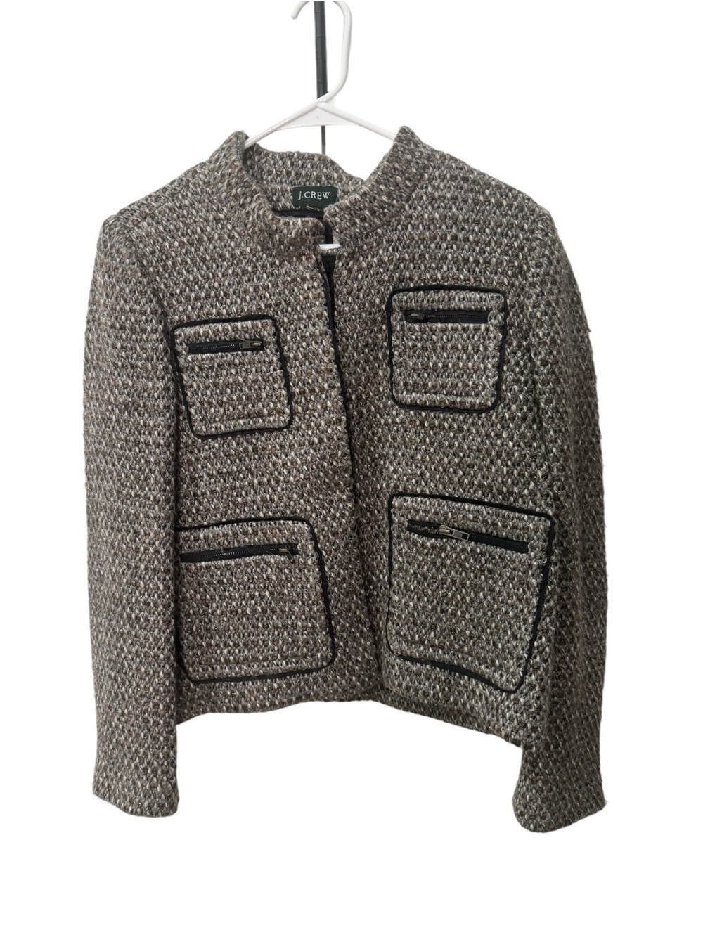 J. Crew Textured Tweed Pocket Blazer in Gray and Black Trim size M